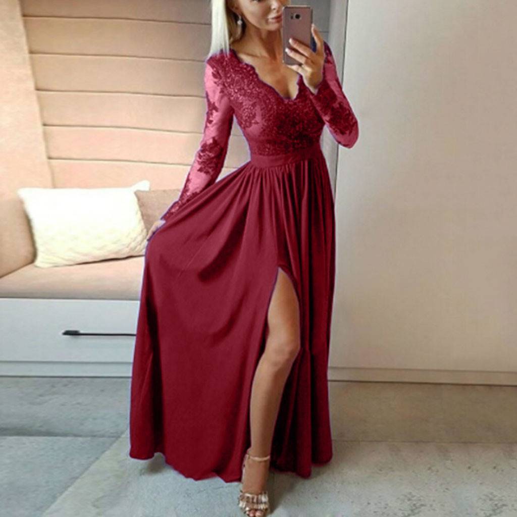 Lace V-Neck Evening Gown