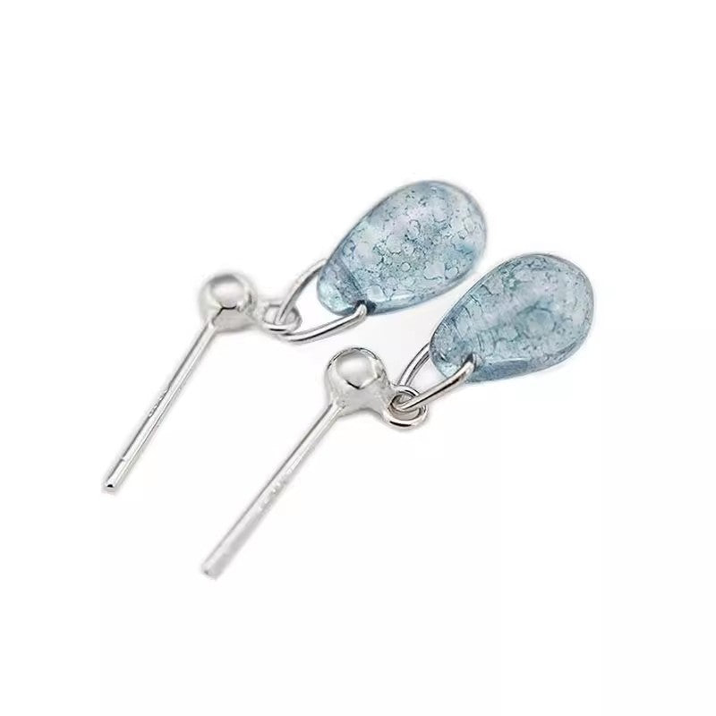 Blue Waterdrop Glass Stud Earrings