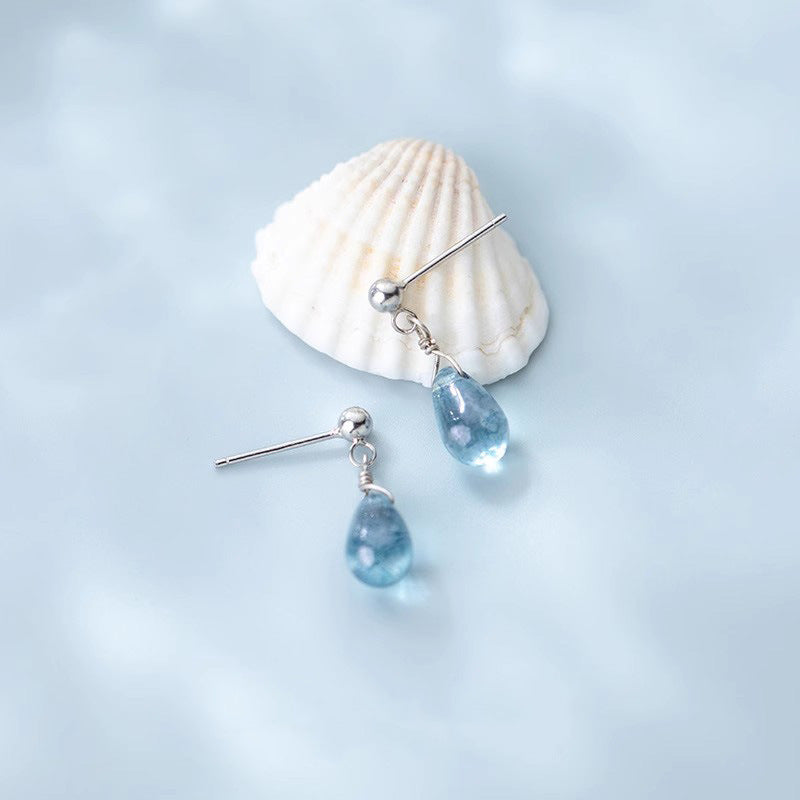 Blue Waterdrop Glass Stud Earrings