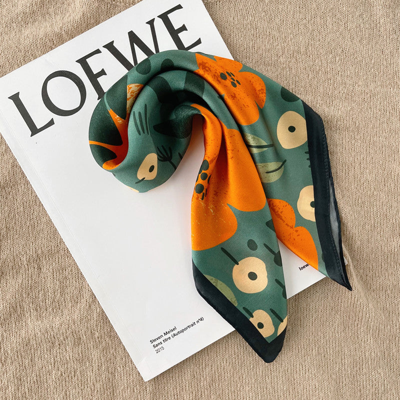 Floral Print Silk Square Scarf
