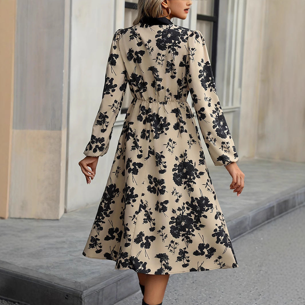 Tie-Neck A-Line Midi Dress