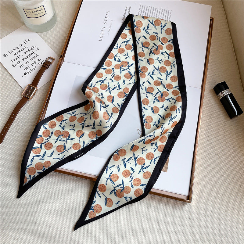Fruit Print Skinny Silk Scarf