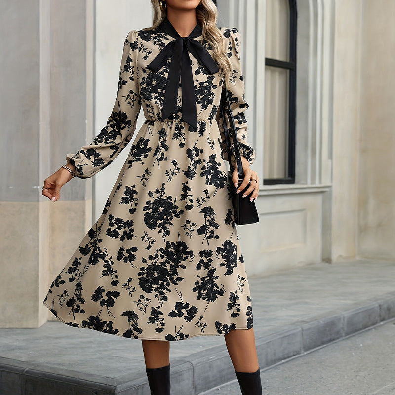 Tie-Neck A-Line Midi Dress