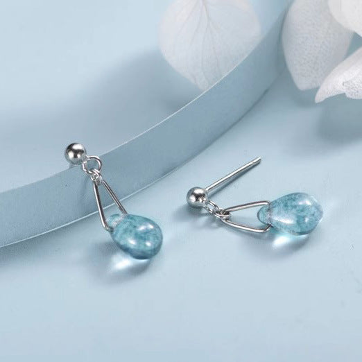Blue Waterdrop Glass Stud Earrings