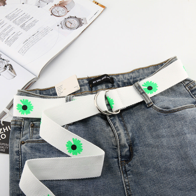 Daisy Print Canvas Belt