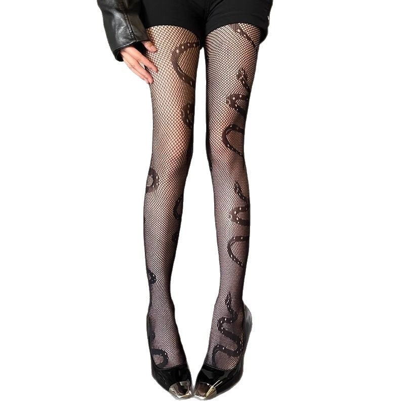 Snake Print Mesh Tights