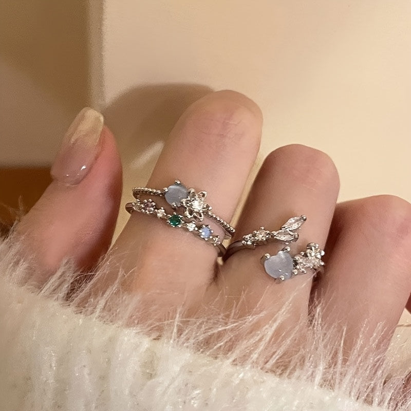 Moonstone Open Ring Set (3pcs)