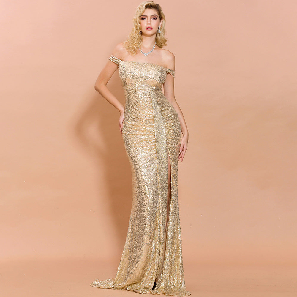 One-Shoulder Draped Evening Dress