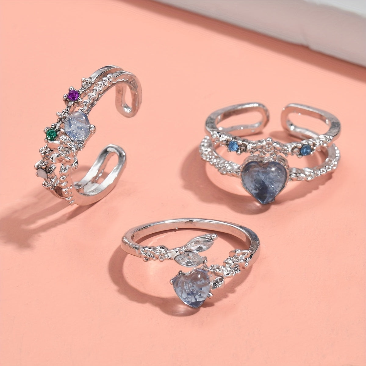 Moonstone Open Ring Set (3pcs)