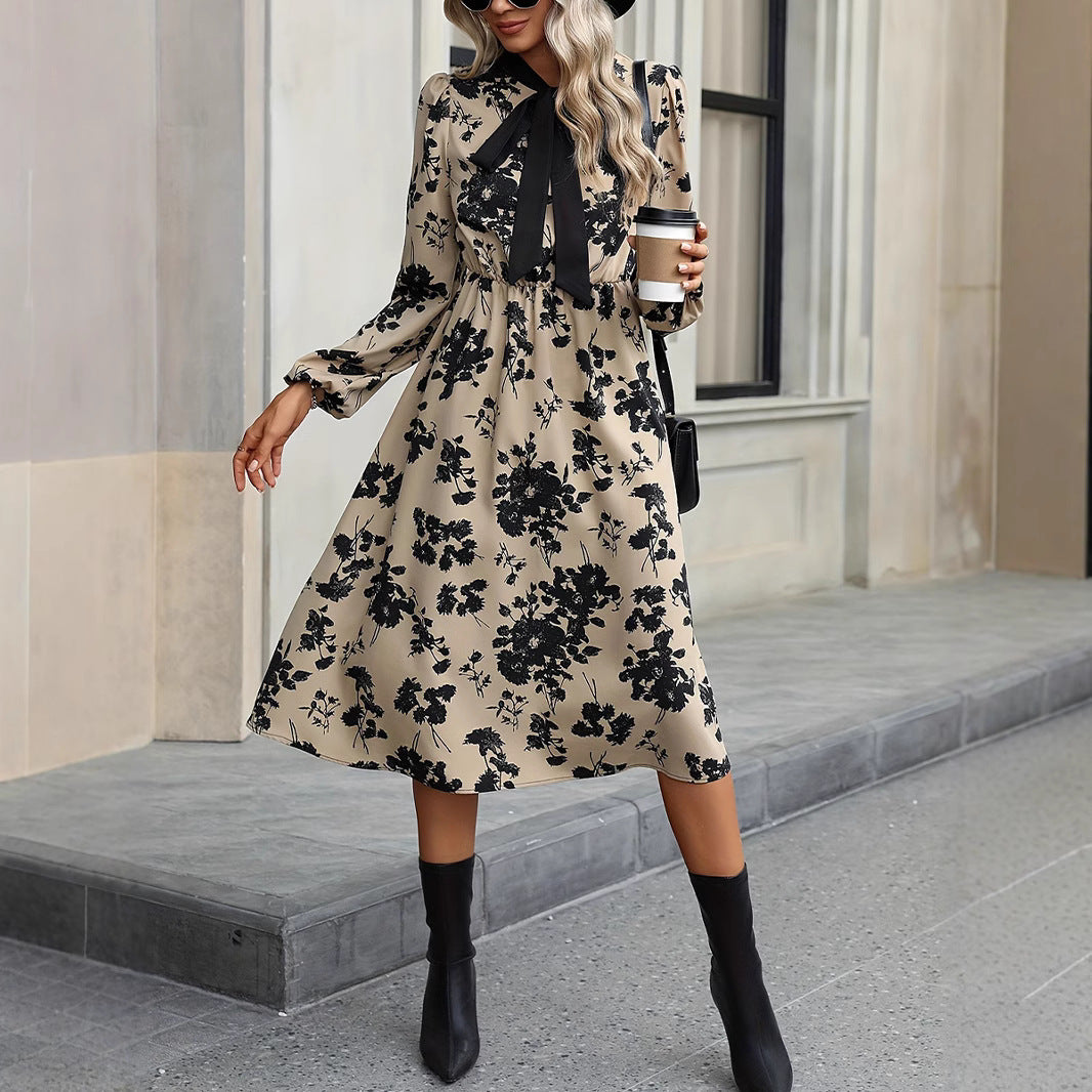 Tie-Neck A-Line Midi Dress