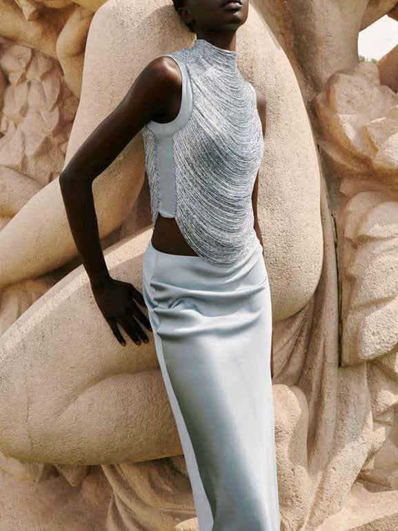 Satin Fishtail Maxi Dress Set