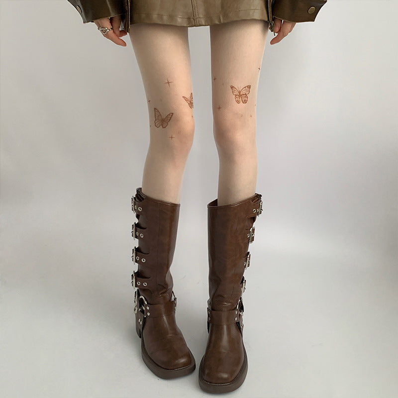 Butterfly Tattoo Print Stockings