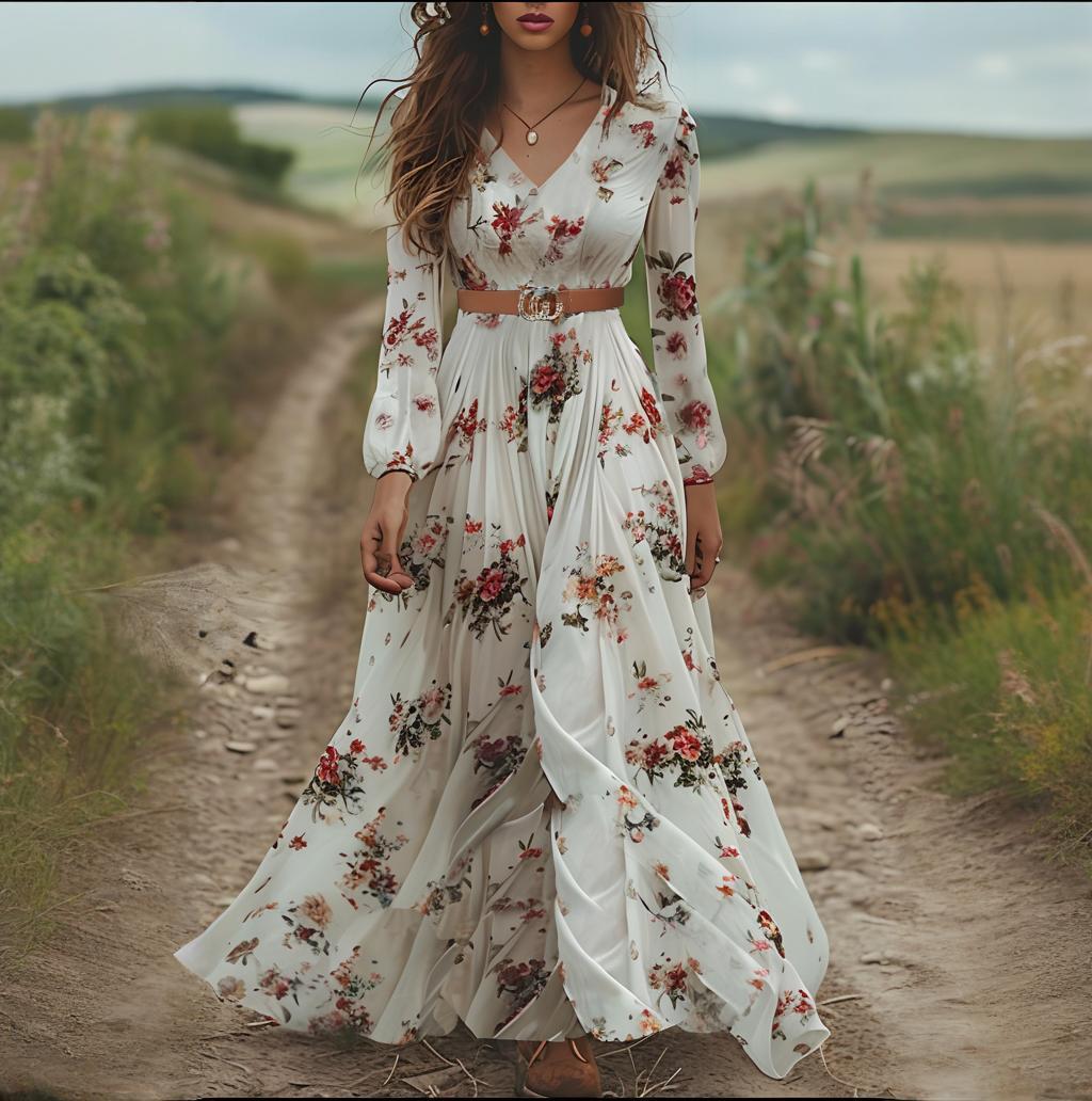 Printed Long Sleeve Wrap Dress