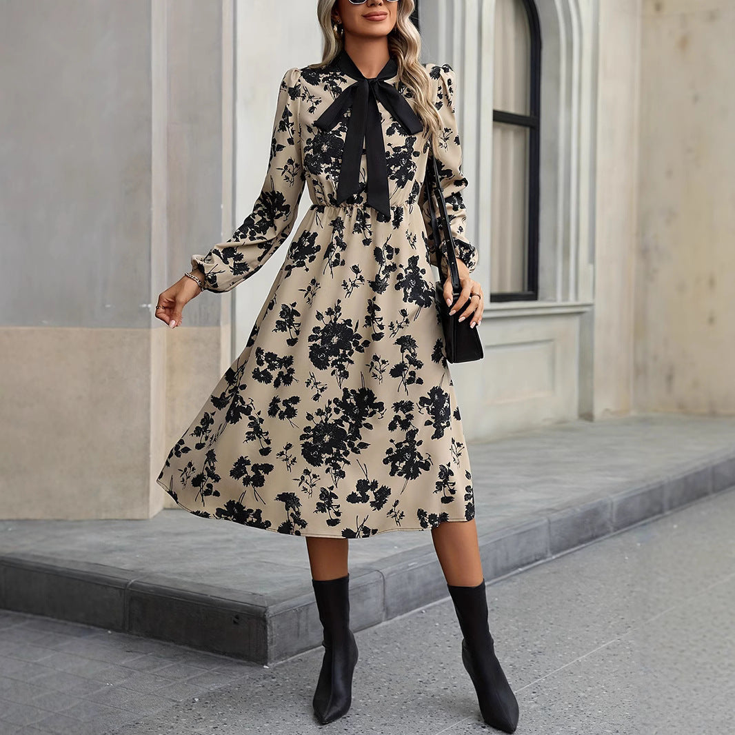 Tie-Neck A-Line Midi Dress