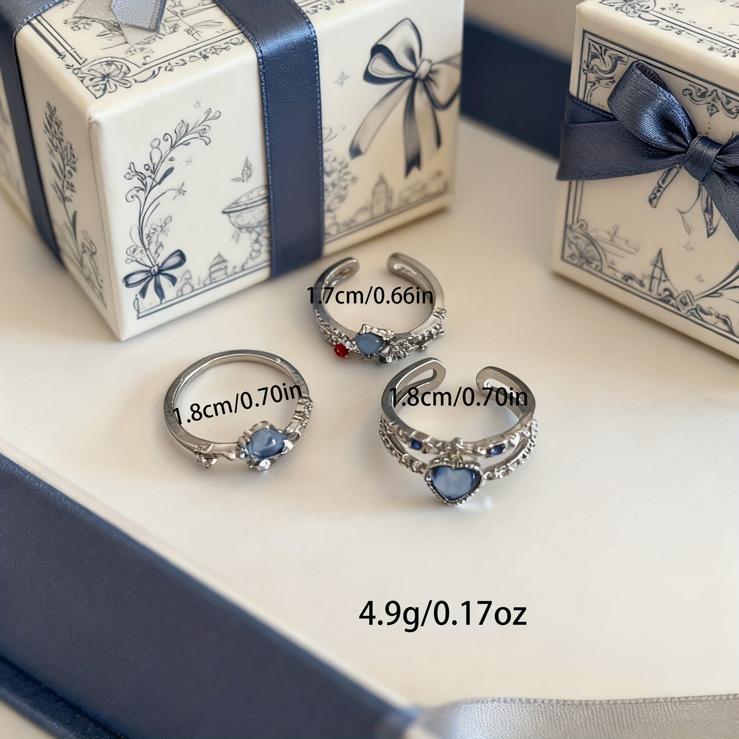 Moonstone Open Ring Set (3pcs)