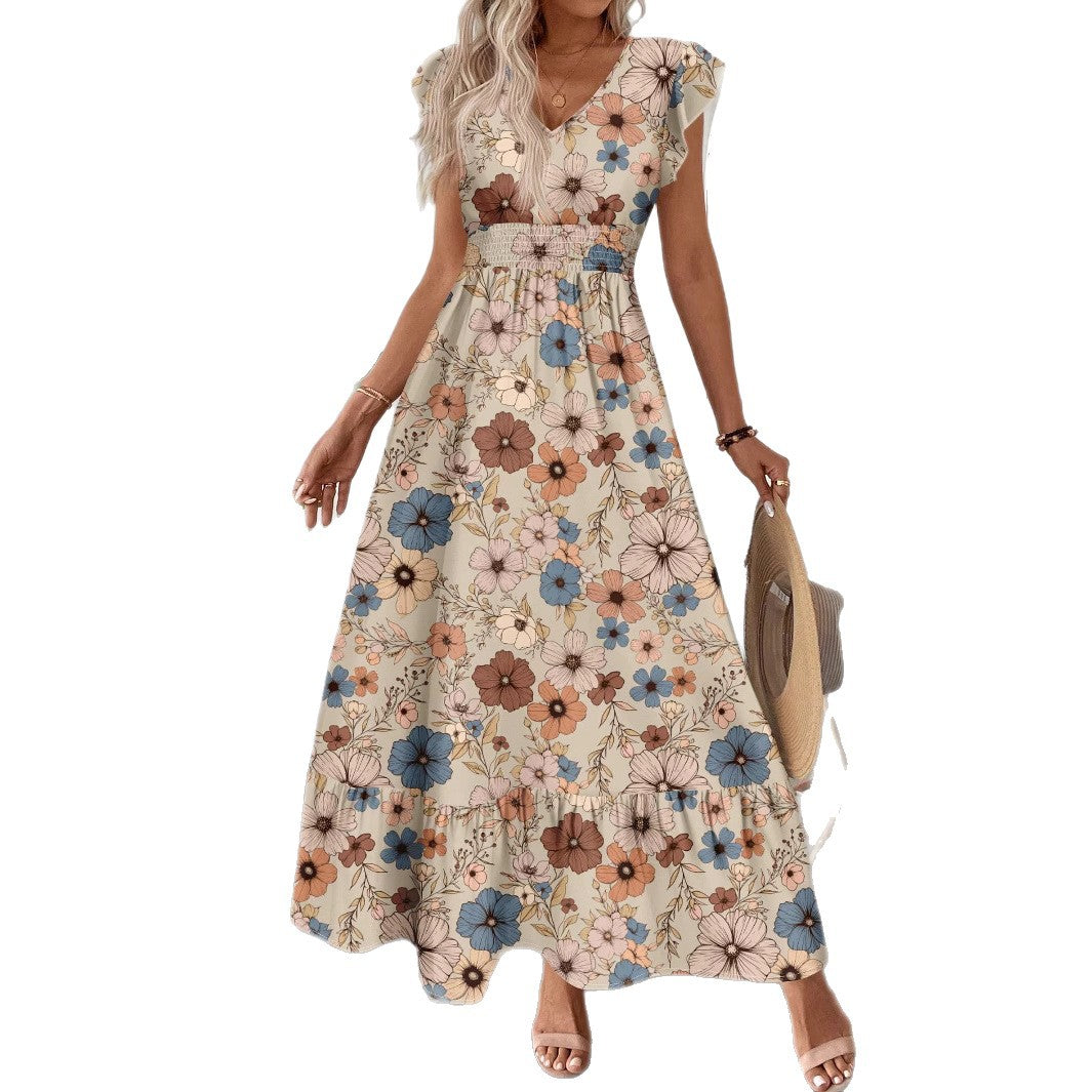 Printed Flared Sleeve Maxi Dress