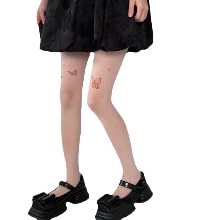 Butterfly Tattoo Print Stockings
