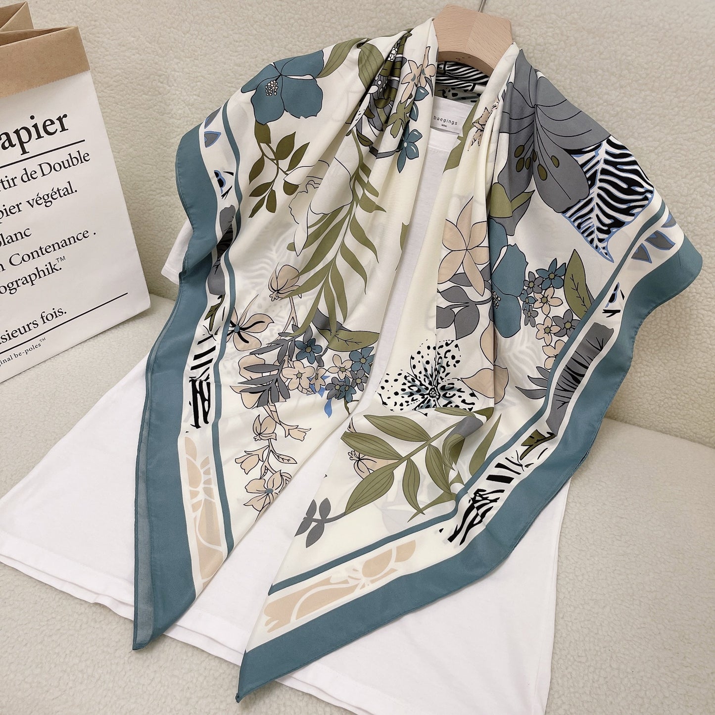 Floral Twill Silk Scarf (110cm)