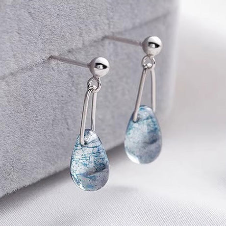 Blue Waterdrop Glass Stud Earrings