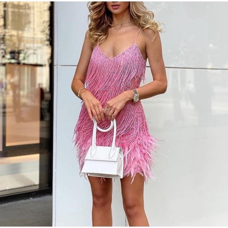 Sequin Feather Mini Dress