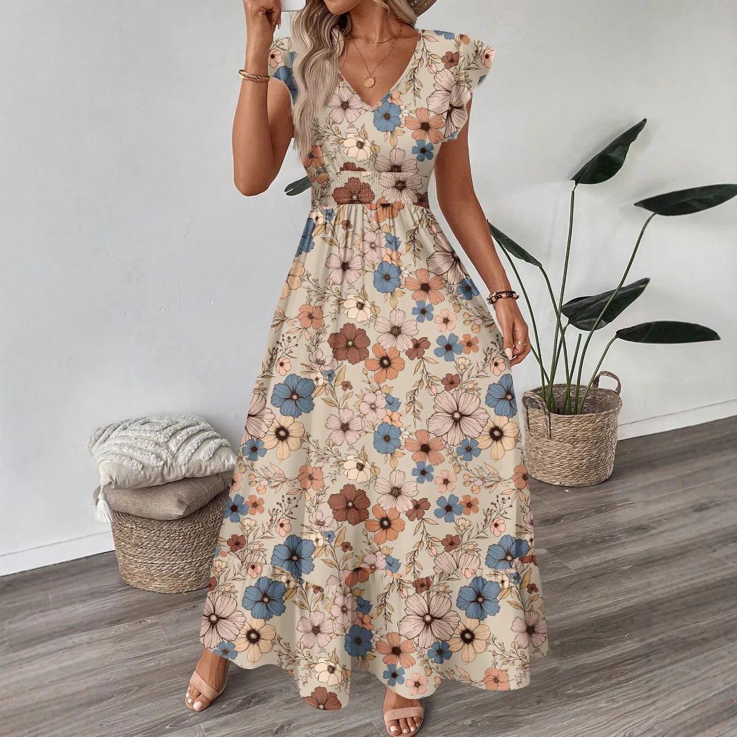 Printed Flared Sleeve Maxi Dress