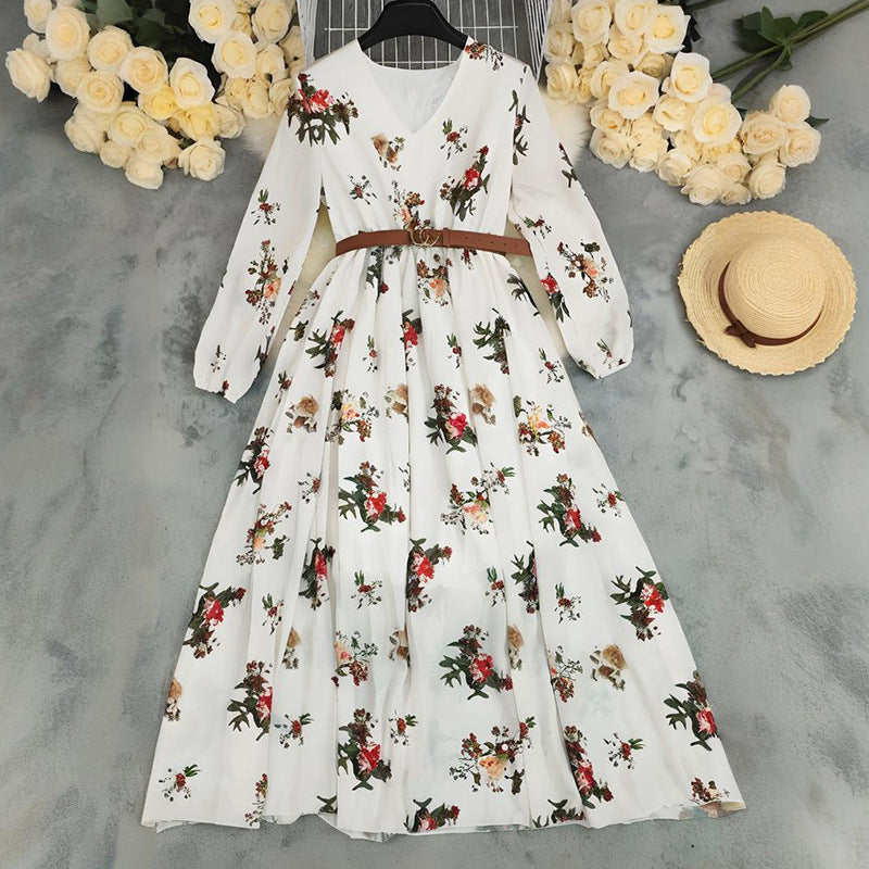 Printed Long Sleeve Wrap Dress