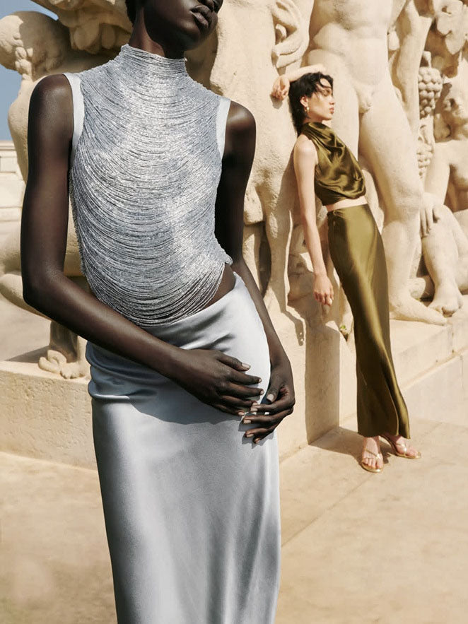 Satin Fishtail Maxi Dress Set