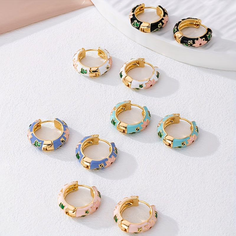 Enamel Round Stud Earrings