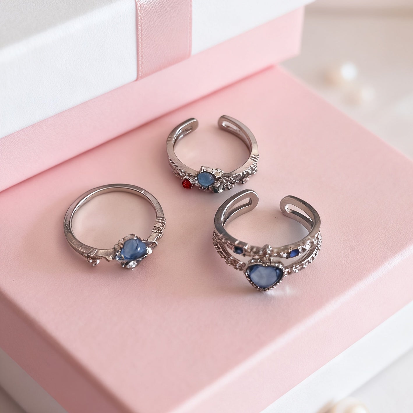 Moonstone Open Ring Set (3pcs)