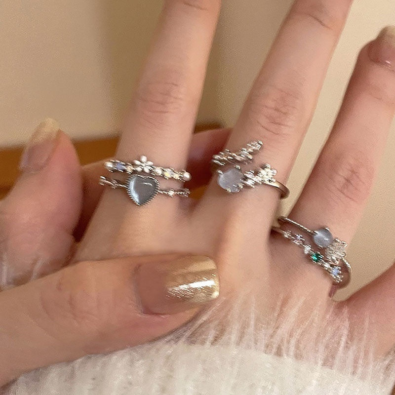Moonstone Open Ring Set (3pcs)
