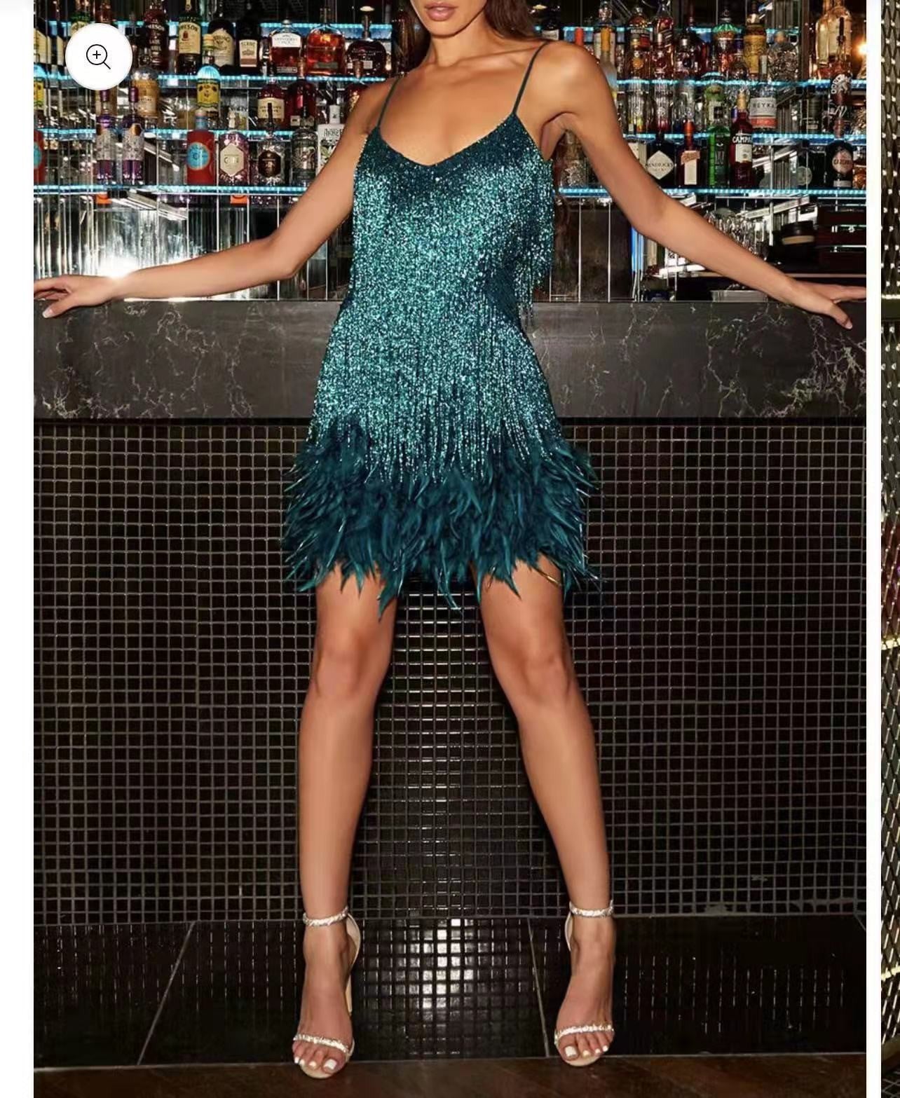 Sequin Feather Mini Dress