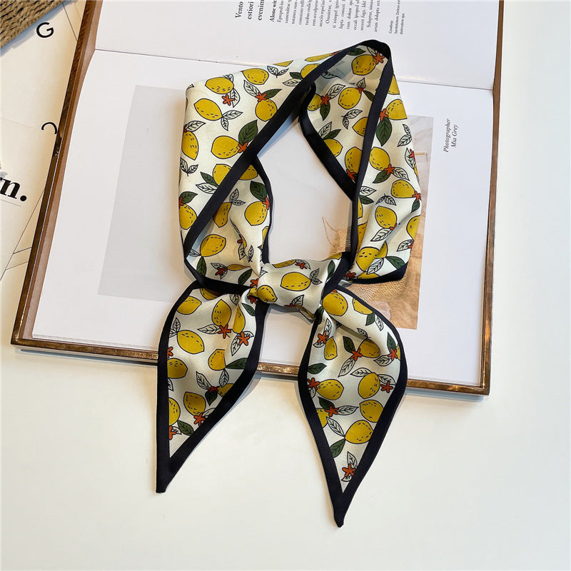 Fruit Print Skinny Silk Scarf