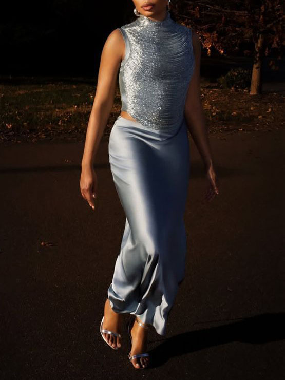 Satin Fishtail Maxi Dress Set