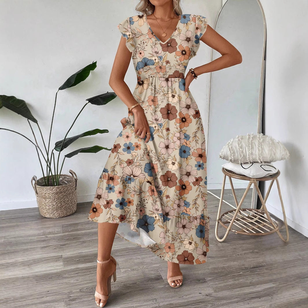 Printed Flared Sleeve Maxi Dress