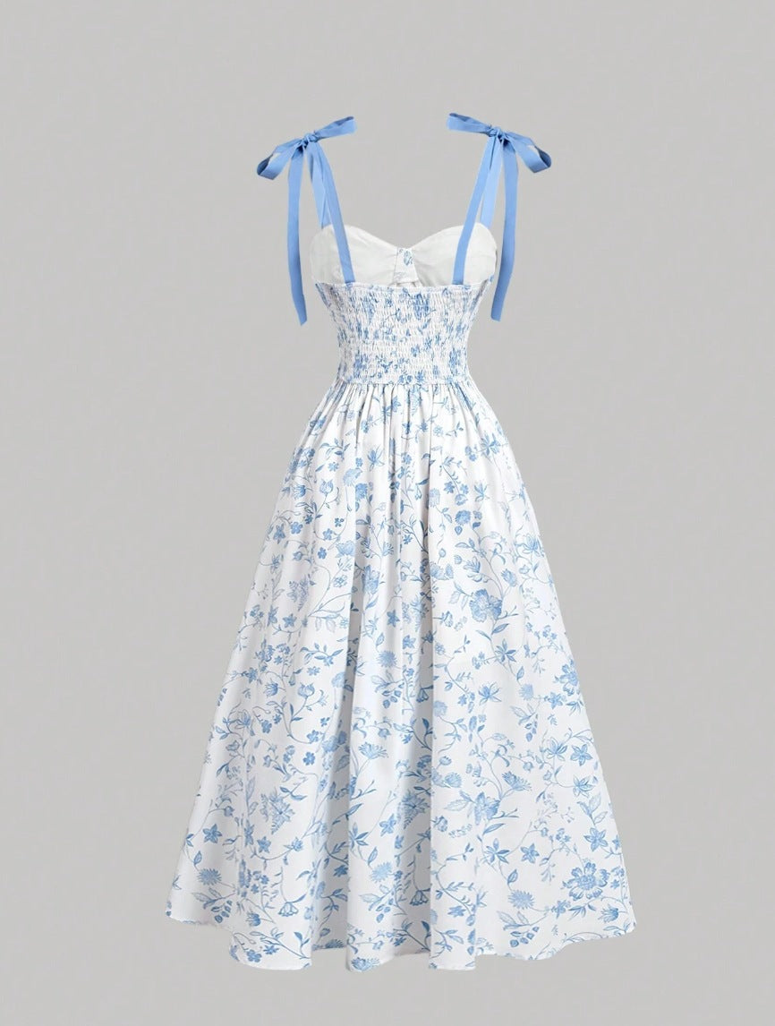 Floral Lace-Up Slip Dress
