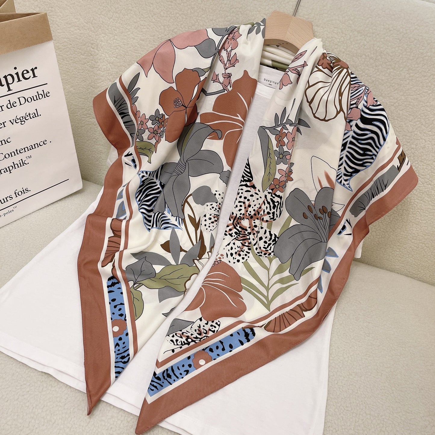 Floral Twill Silk Scarf (110cm)