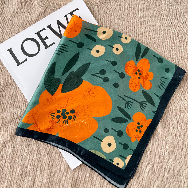 Floral Print Silk Square Scarf