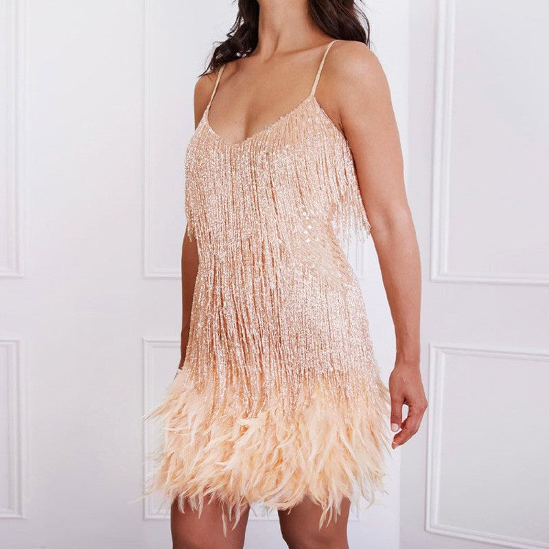 Sequin Feather Mini Dress
